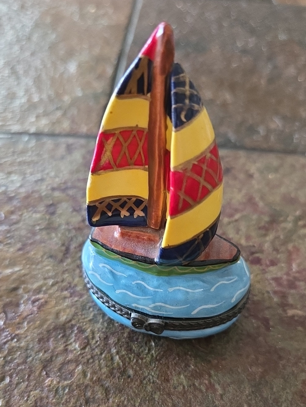 Sailboat Trinket Box Decorative Accent - Yellow & Blue